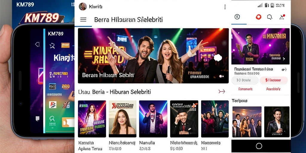 Antarmuka KM789 yang modern dan informatif tentang hiburan selebriti.