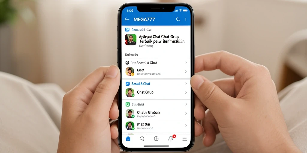Antarmuka MEGA777 yang menampilkan grup chat aktif dan interaksi pengguna.